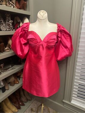 Women’s Pink Puff-Sleeve Satin Mini Dress